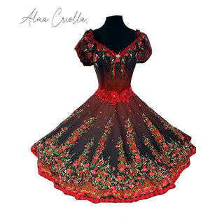 Vestido de China huasa fantasia degrade macarame cristan redondo  talla 40