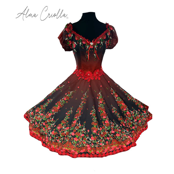 Vestido de China huasa fantasia degrade macarame cristan redondo  talla 40
