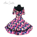 Vestido china huasa sofia  100% floreado negro rosado