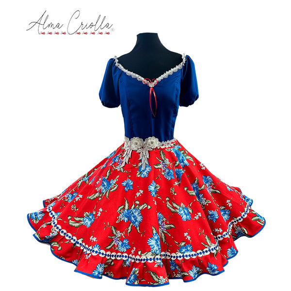Vestido china huas rojo azul exclusivo talla 48