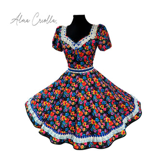 VESTIDO CHINA HUASA TRADICIONAL NEGRO AZUL
