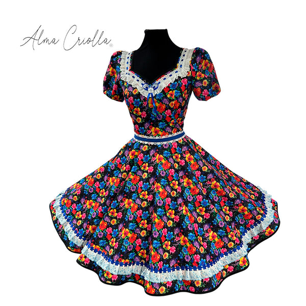 VESTIDO CHINA HUASA TRADICIONAL NEGRO AZUL
