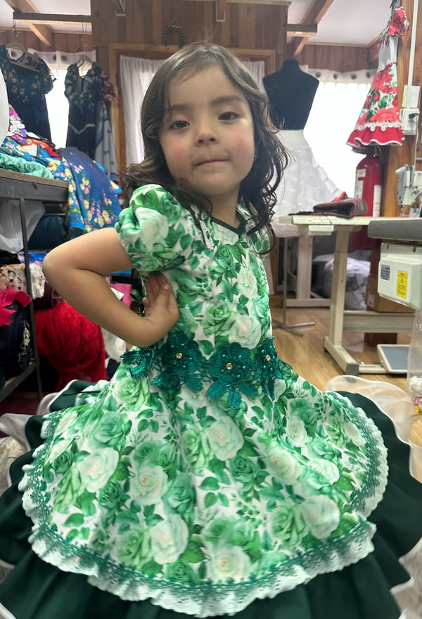 Vestido China huasa, verde mariposa