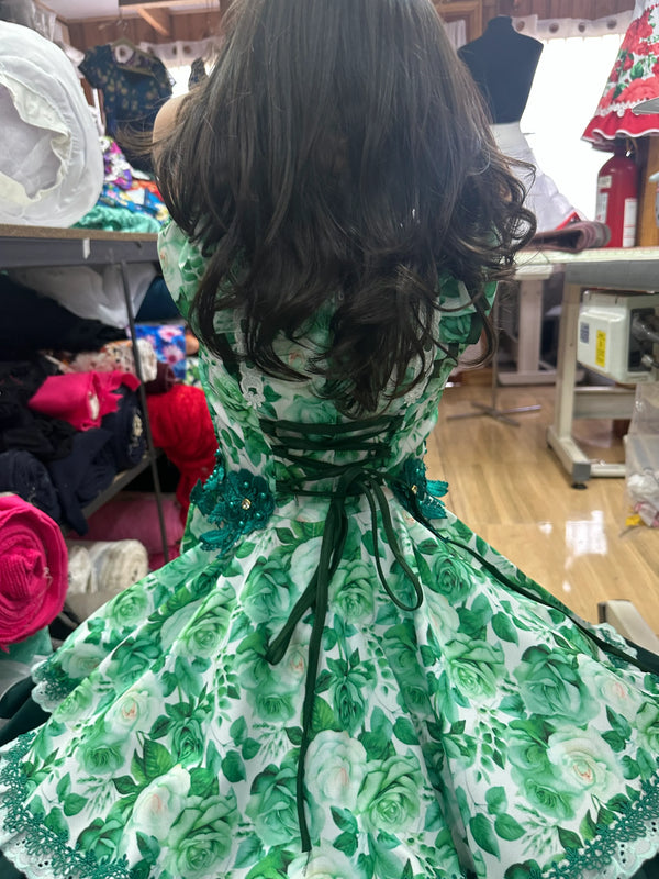 Vestido China huasa, verde mariposa