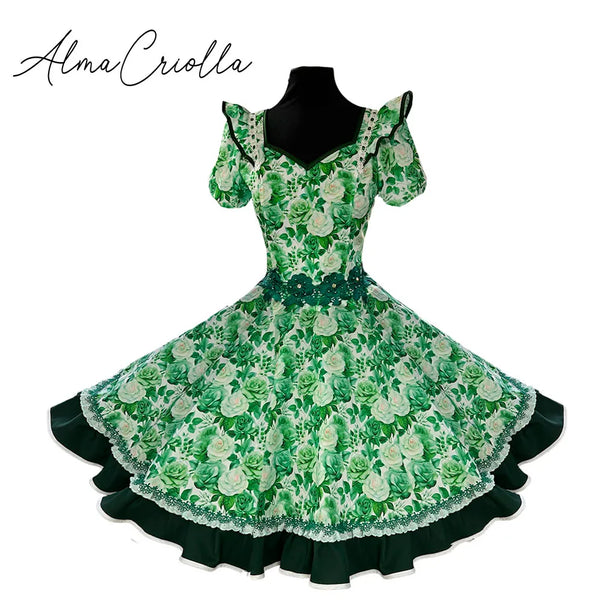 Vestido China huasa, verde mariposa