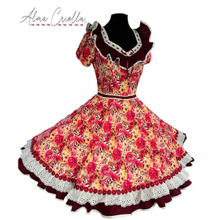 Vestido China huasa sarga crema burdeo Talla 4