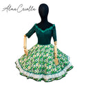 Vestido De China Huasa fantasia encaje verde oscuro talla 38
