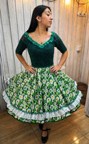 Vestido De China Huasa fantasia encaje verde oscuro talla 38