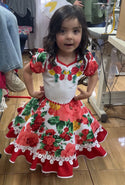 Vestido china huasa Bordado rojo blanco