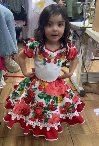 Vestido china huasa Bordado rojo blanco