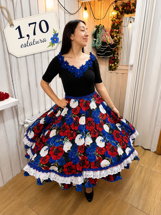 Vestido china huasa Sofia Negro, azul para 1,70 de estatura