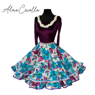 Vestido china huasa , terciopelo, biestrech púrpura TALLA S