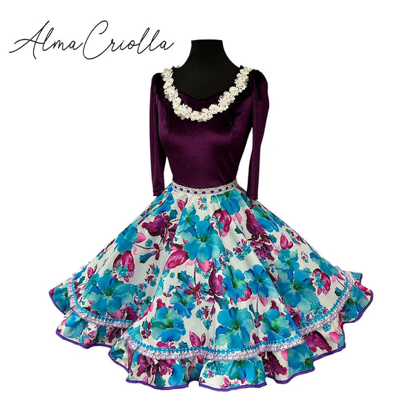 Vestido china huasa , terciopelo, biestrech púrpura TALLA S