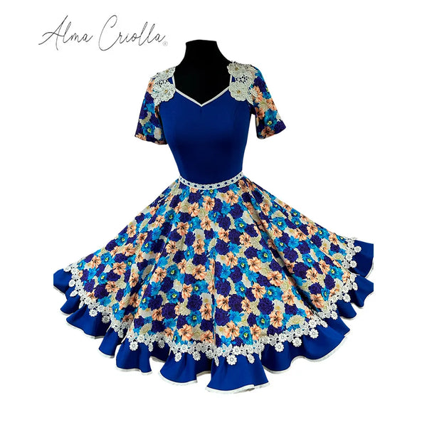 Vestido china huasa azul sofia elasticado talla XL