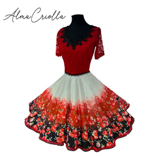 Vestido china huasa degrade cuerpo encaje rojo