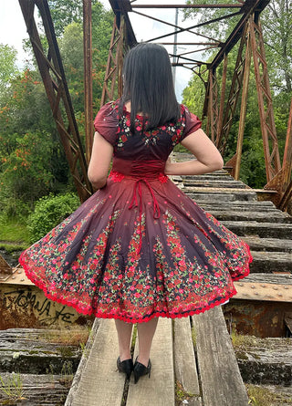 Vestido china huasa degrade rojo italiano macrame estrella