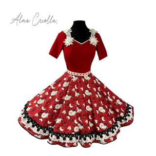 Vestido china huasa sofia rojo escote macrame
