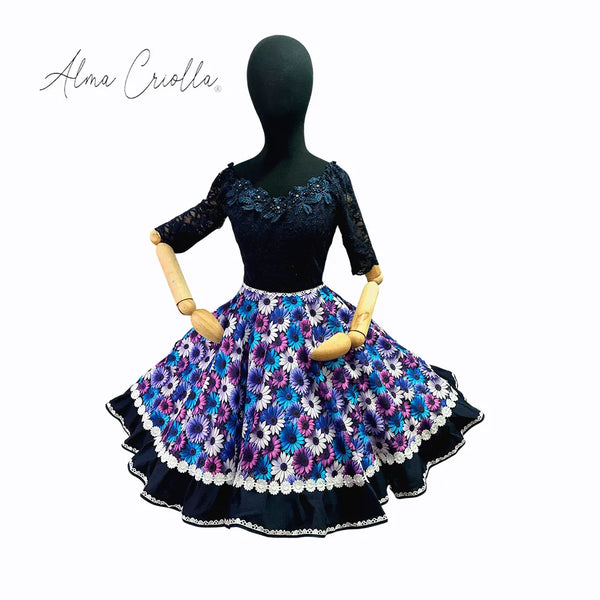 Vestido de Chna huasa fantasia encaje azul marino