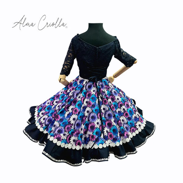 Vestido de Chna huasa fantasia encaje azul marino