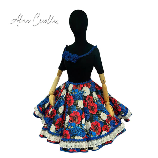 Vestido de china huasa Sofia negro Azul rey