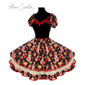 Vestido china huasa fantasia cuerpo encaje negro rojo talla 40