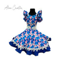 Vestido de china huasa Mariposa Azul y rosado