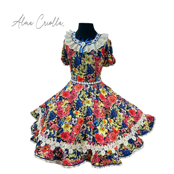 Vestido de china huasa Sarga escote pasacinta