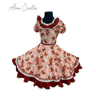 Vestido de china huasa biestrech vuelos rojo italiano talla 8
