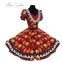Vestido China Huasa escote corazon negro rojo