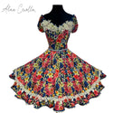 Vestido de china huasa multifloral Macrame pedreria