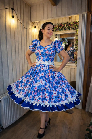 Vestido de china huasa Mariposa Azul y rosado