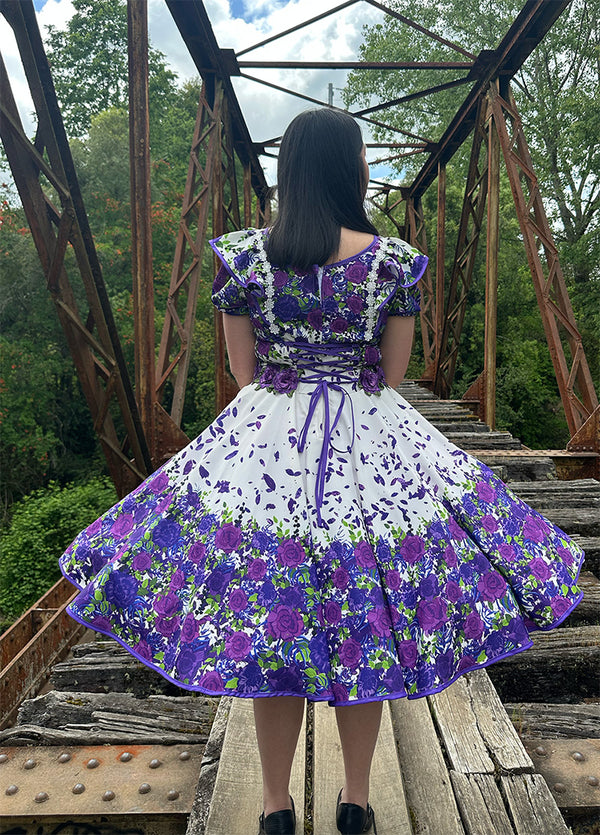 Vestido de china huasa mariposa sublimado morado talla 6