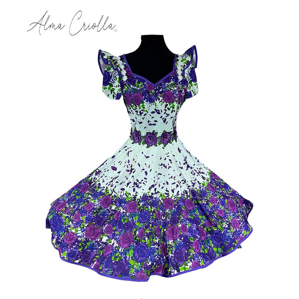 Vestido de china huasa mariposa sublimado morado talla 46