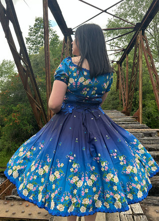 vestido china huasa degrade azul cristales cintura