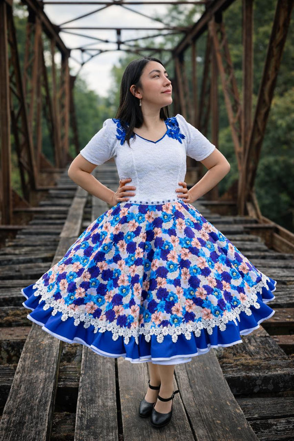 Vestido china huasa blanco azul Sofia TALLA XL