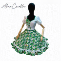 Vestido china huasa blanco verde escote 3D talla 44
