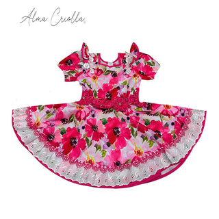 Vestido China huasa, mariposa bioestrech fucsia 24 meses