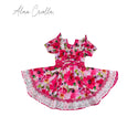 Vestido China huasa, mariposa bioestrech fucsia 24 meses