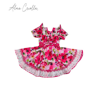 Vestido China huasa, mariposa bioestrech fucsia 24 meses