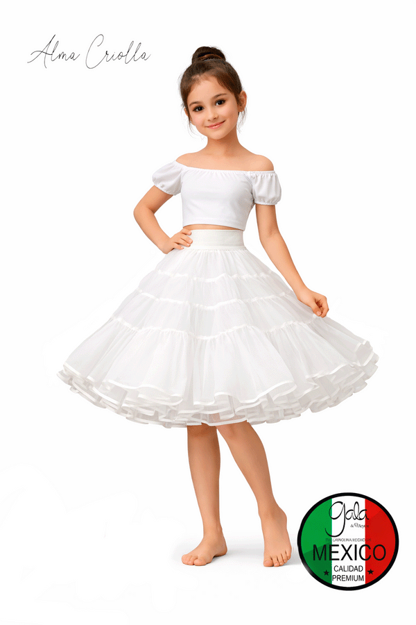 Falso infantil gala mexicano 3 capas estándar talla 8-10