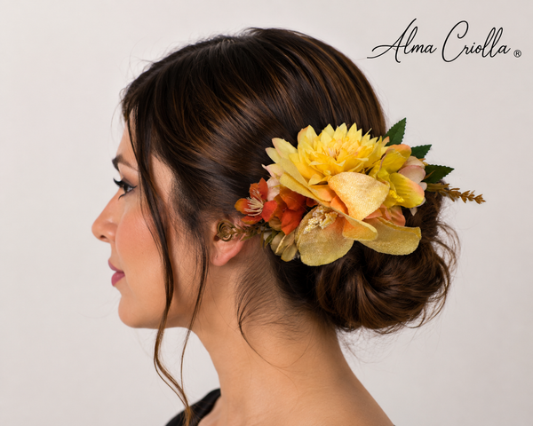 Tocado con pinza Lilium amarillo