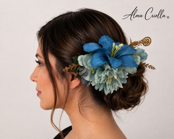 Tocado con pinza Lilium azul