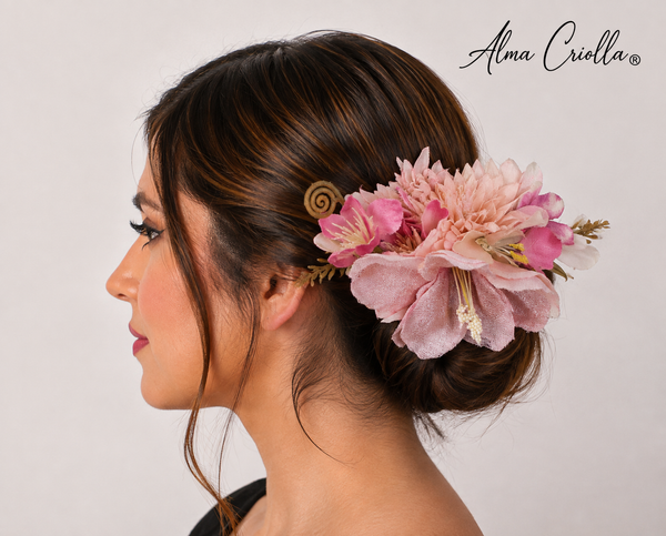 Tocado con pinza Lilium rosado bebe