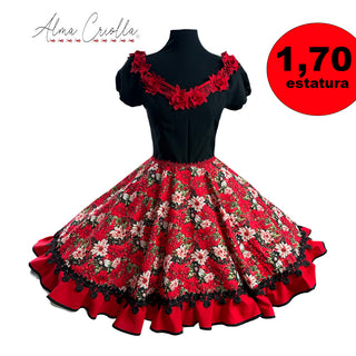 Vestido china huasa fantasia , macrame rojo cuerpo rojo 1.70 estatura