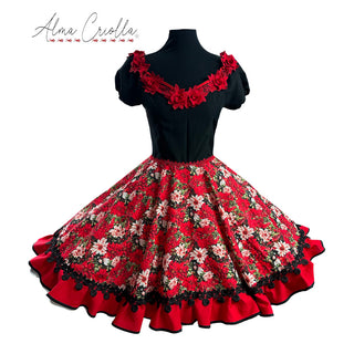 Vestido china huasa fantasia , macrame rojo cuerpo rojo