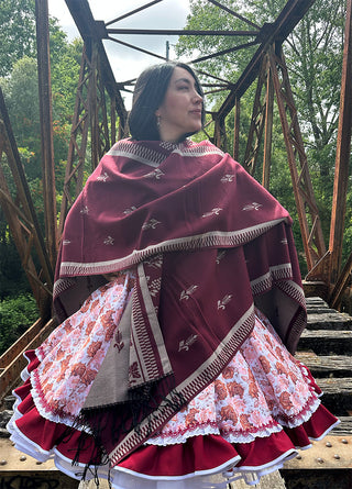 Ruana folklorica parra espiga REVERSIBLE Burdeo