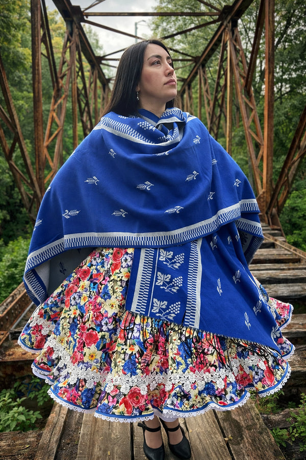 Ruana folklorica parra espiga REVERSIBLE Azul