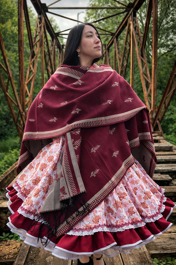 Ruana folklorica parra espiga REVERSIBLE Burdeo