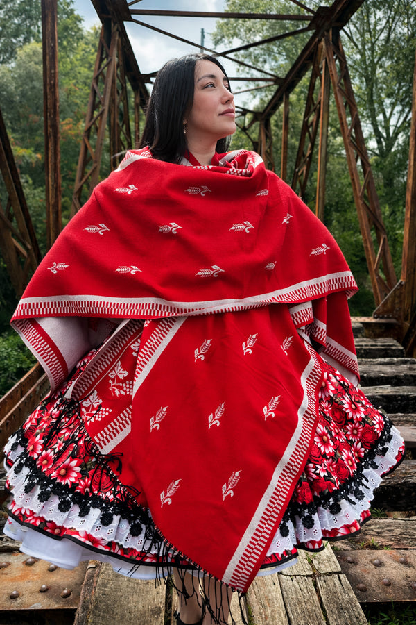 Ruana folklorica parra espiga REVERSIBLE Rojo