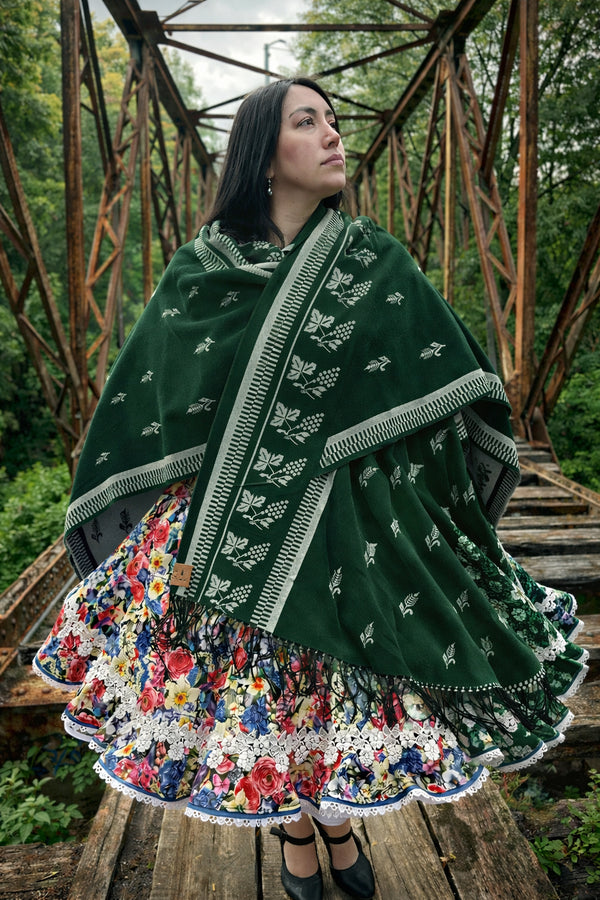 Ruana folklorica parra espiga REVERSIBLE Verde